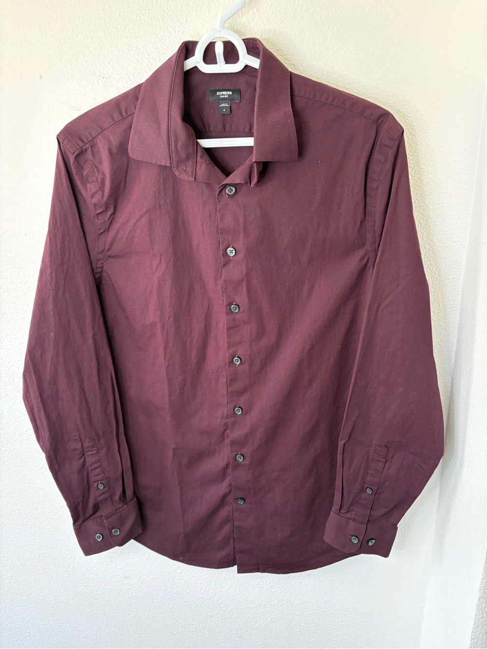 Express Men's Long-Sleeve Dress Shirt - Burgundy - S